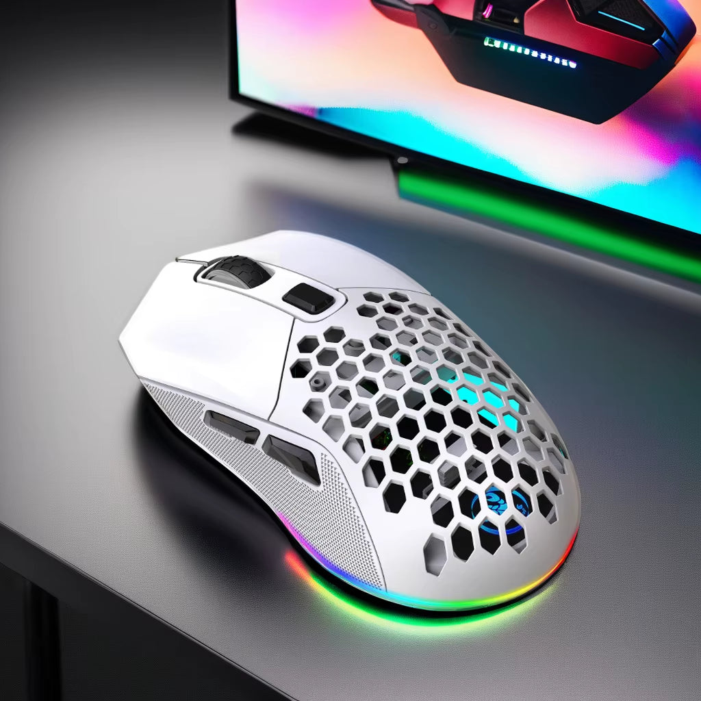 T28 Dual Mode Wireless Mouse RGB Dual Back Cover Lightweight 600Mah Rechargeable Gaming Mouse