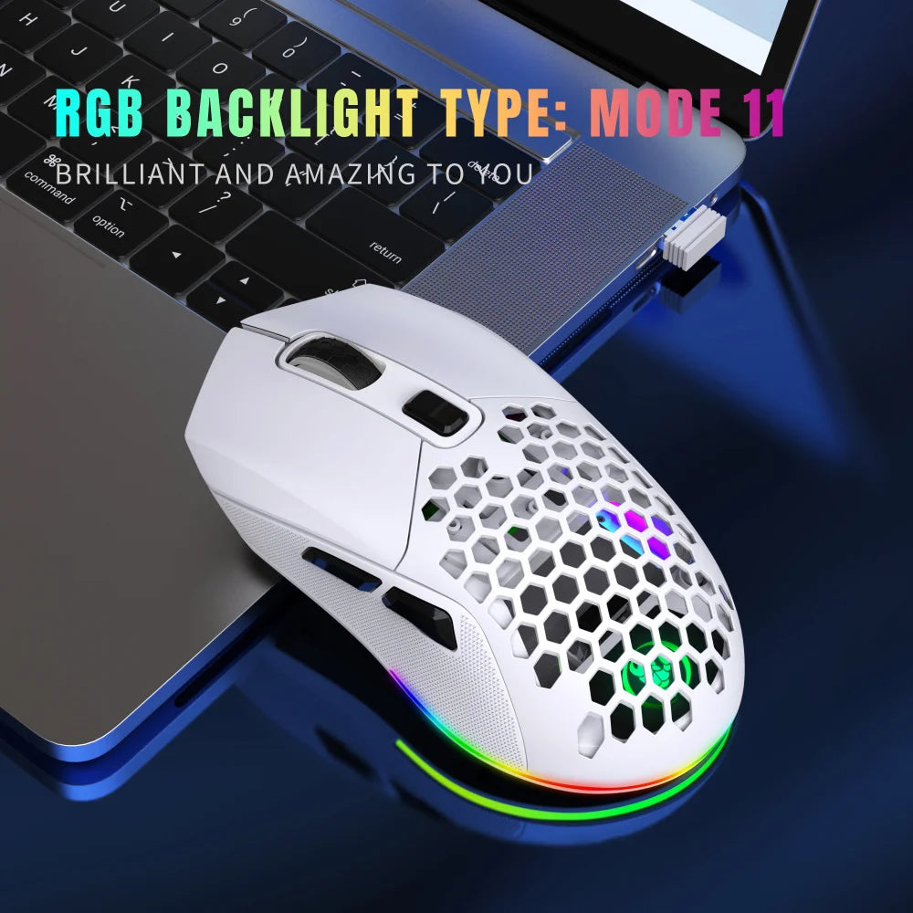 T28 Dual Mode Wireless Mouse RGB Dual Back Cover Lightweight 600Mah Rechargeable Gaming Mouse