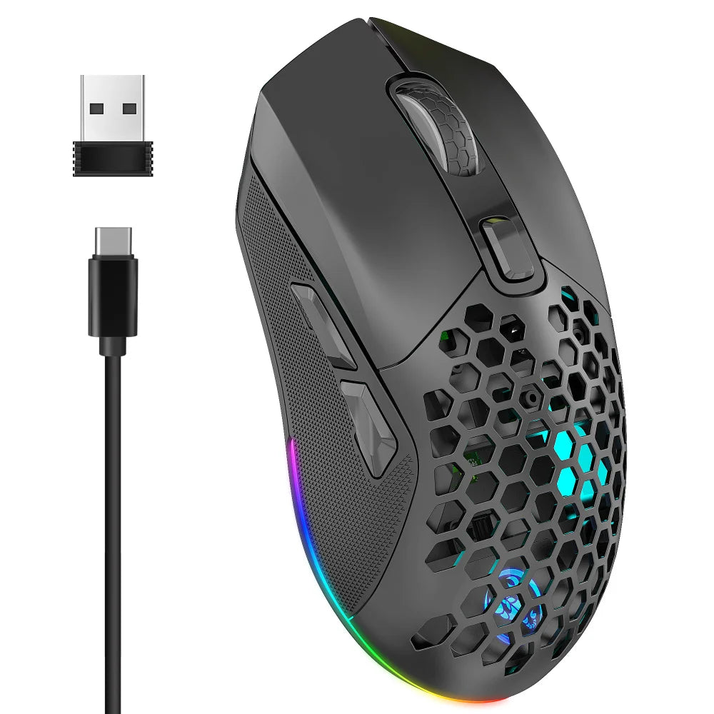 T28 Dual Mode Wireless Mouse RGB Dual Back Cover Lightweight 600Mah Rechargeable Gaming Mouse