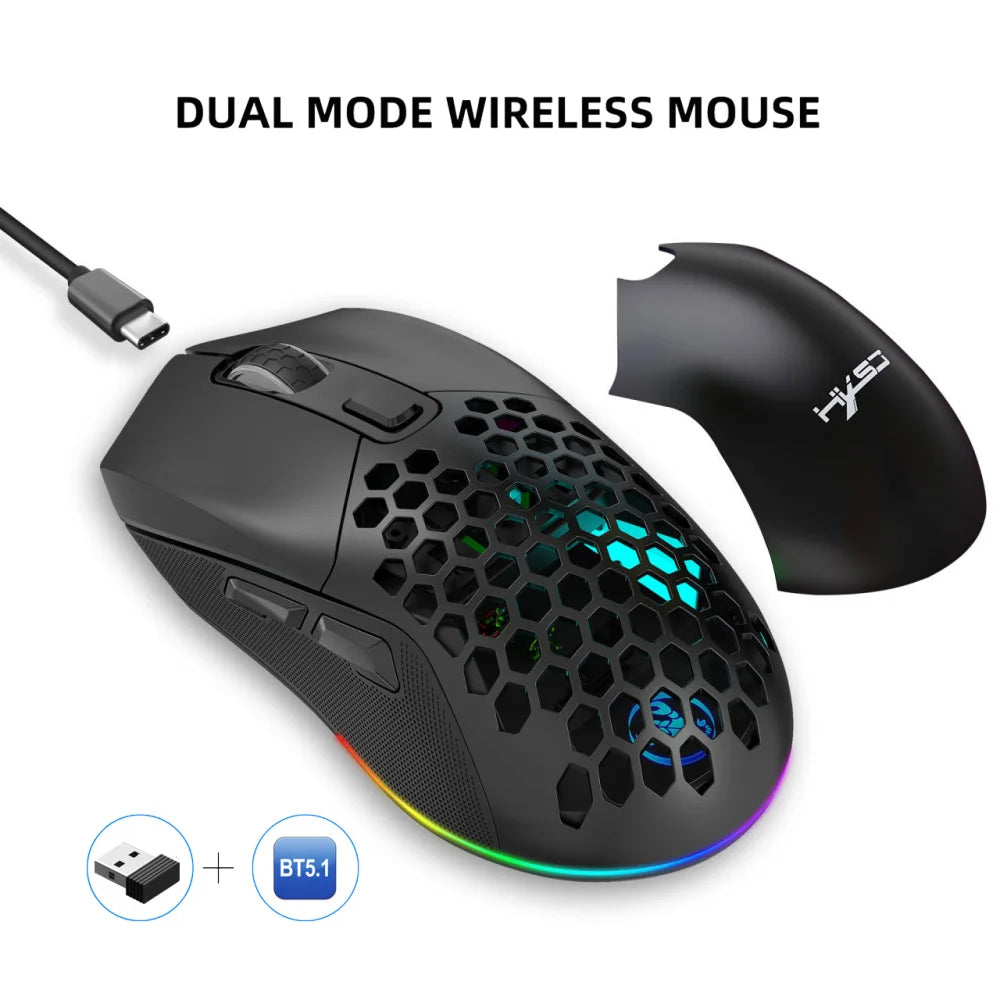 T28 Dual Mode Wireless Mouse RGB Dual Back Cover Lightweight 600Mah Rechargeable Gaming Mouse