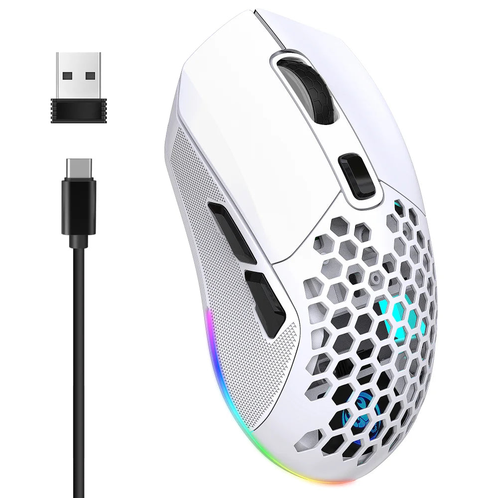 T28 Dual Mode Wireless Mouse RGB Dual Back Cover Lightweight 600Mah Rechargeable Gaming Mouse