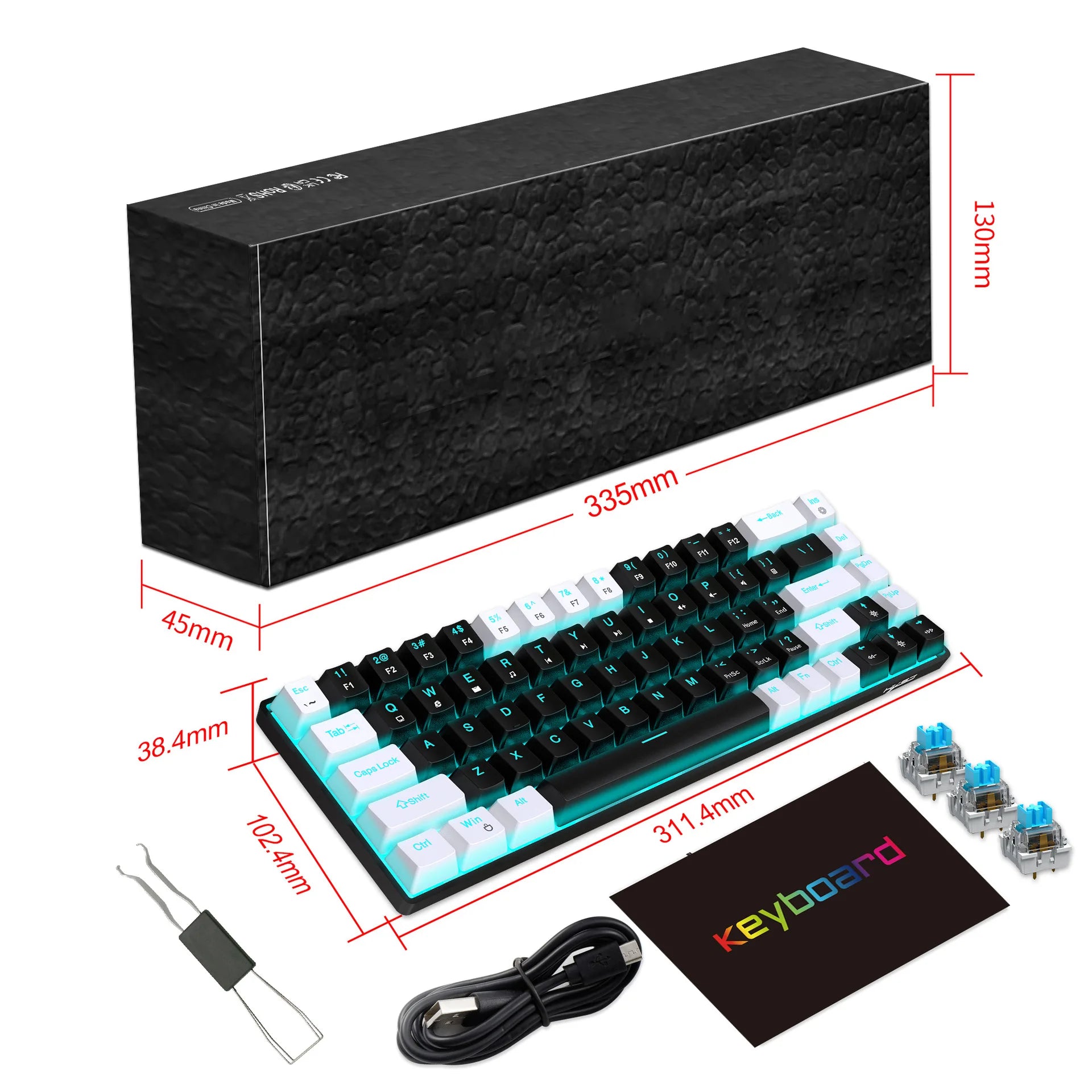 68-Key Mechanical Gaming Keyboard with Ergonomic Design, RGB Backlit LED, Hot-Swappable Blue Switches for PC and Laptop Use in Office Settings