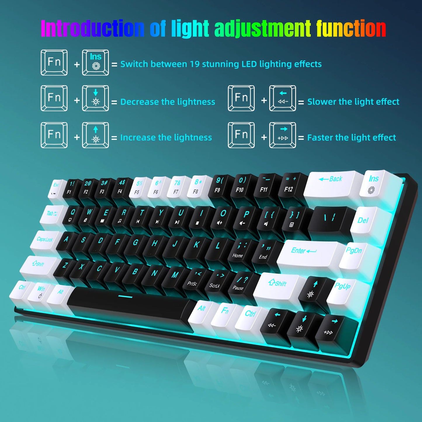 68-Key Mechanical Gaming Keyboard with Ergonomic Design, RGB Backlit LED, Hot-Swappable Blue Switches for PC and Laptop Use in Office Settings