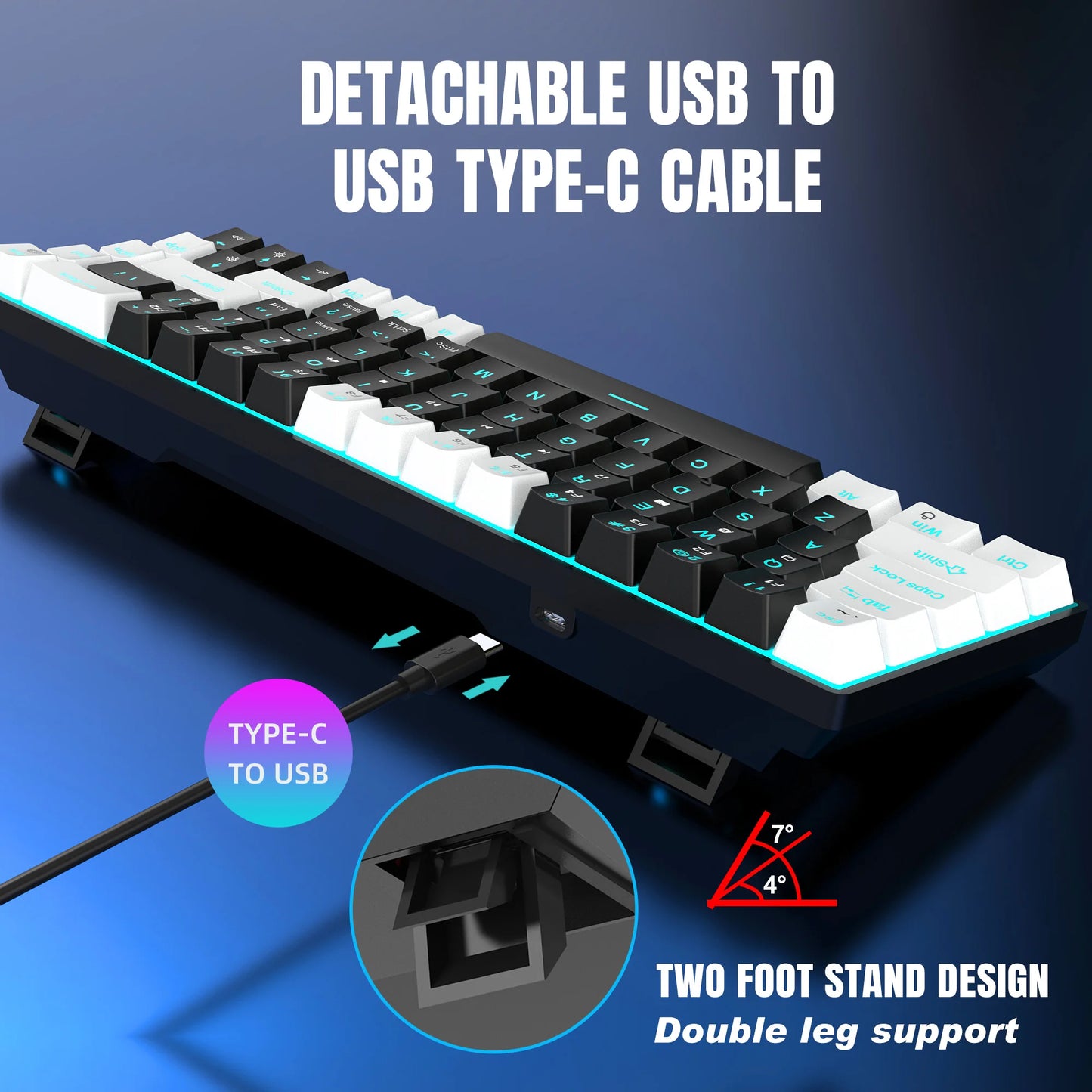 68-Key Mechanical Gaming Keyboard with Ergonomic Design, RGB Backlit LED, Hot-Swappable Blue Switches for PC and Laptop Use in Office Settings