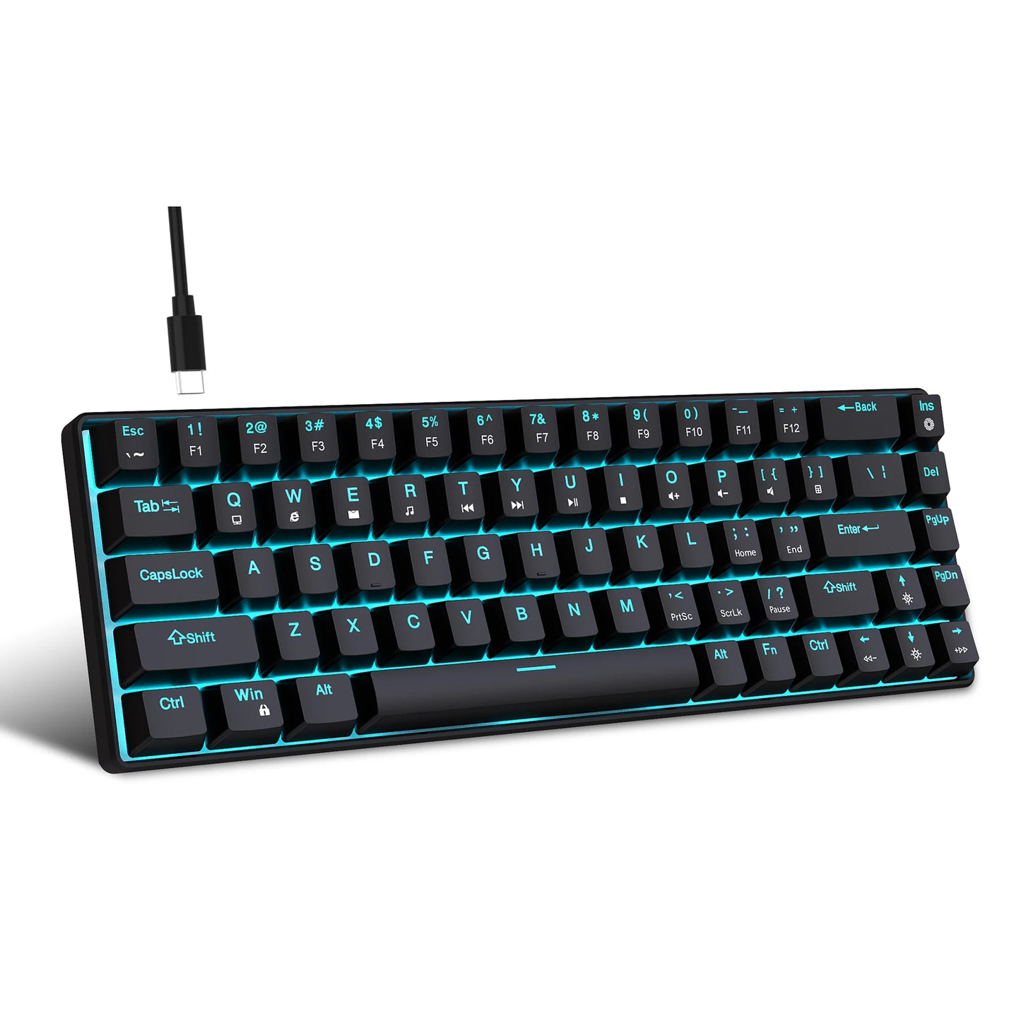 68-Key Mechanical Gaming Keyboard with Ergonomic Design, RGB Backlit LED, Hot-Swappable Blue Switches for PC and Laptop Use in Office Settings