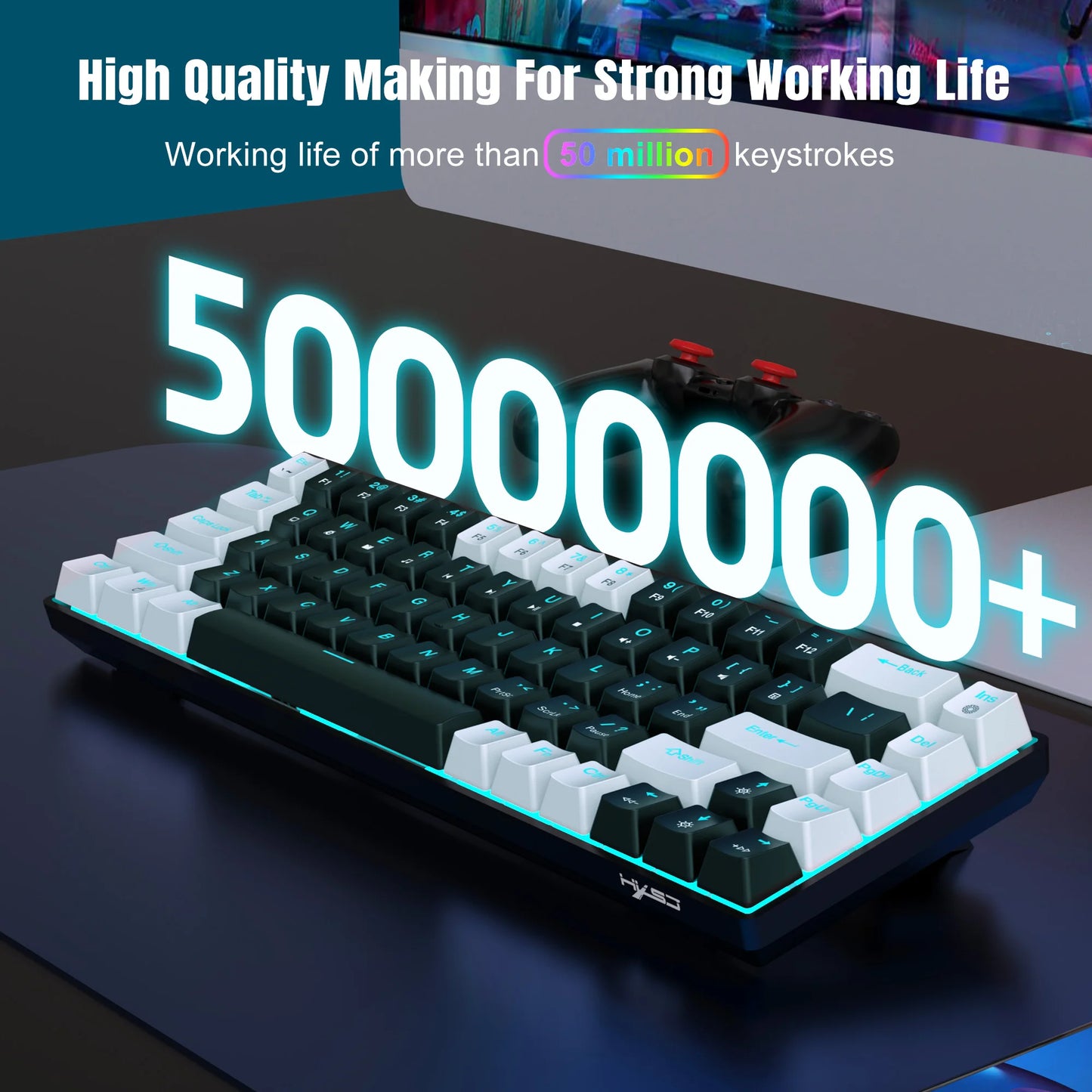 68-Key Mechanical Gaming Keyboard with Ergonomic Design, RGB Backlit LED, Hot-Swappable Blue Switches for PC and Laptop Use in Office Settings