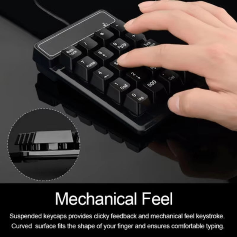 19 Keys USB Mechanical Keyboard Wired Numeric Keypad Mini Number Keycaps Numpad Keyboard for Laptop PC Notebook Accounting